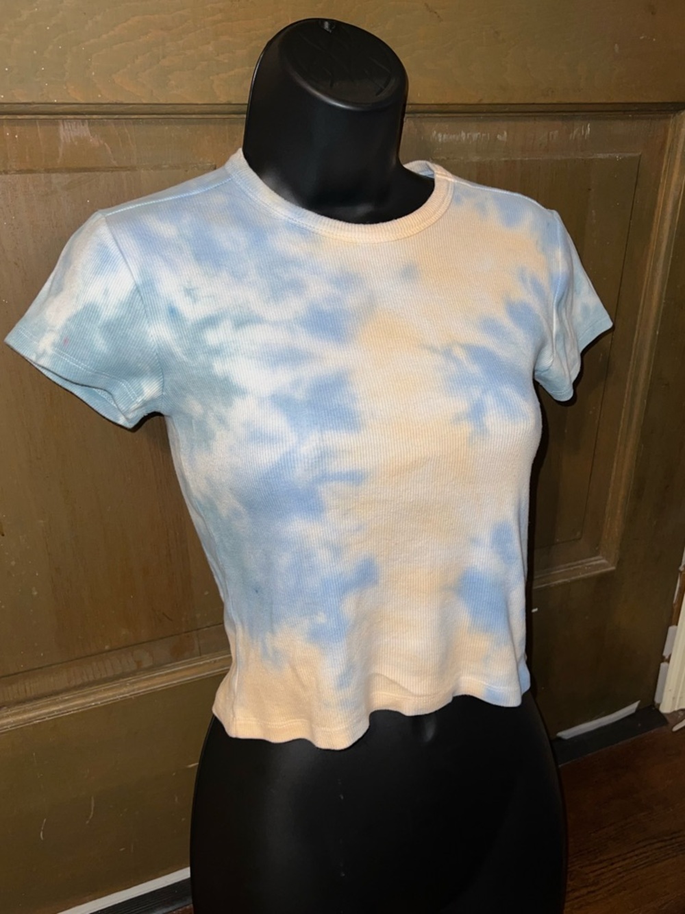 Maeve Anthropologie Ribbed Crop Top Retro Pastel Tie Dye Short Sleeve Size XS - Picture 5 of 7